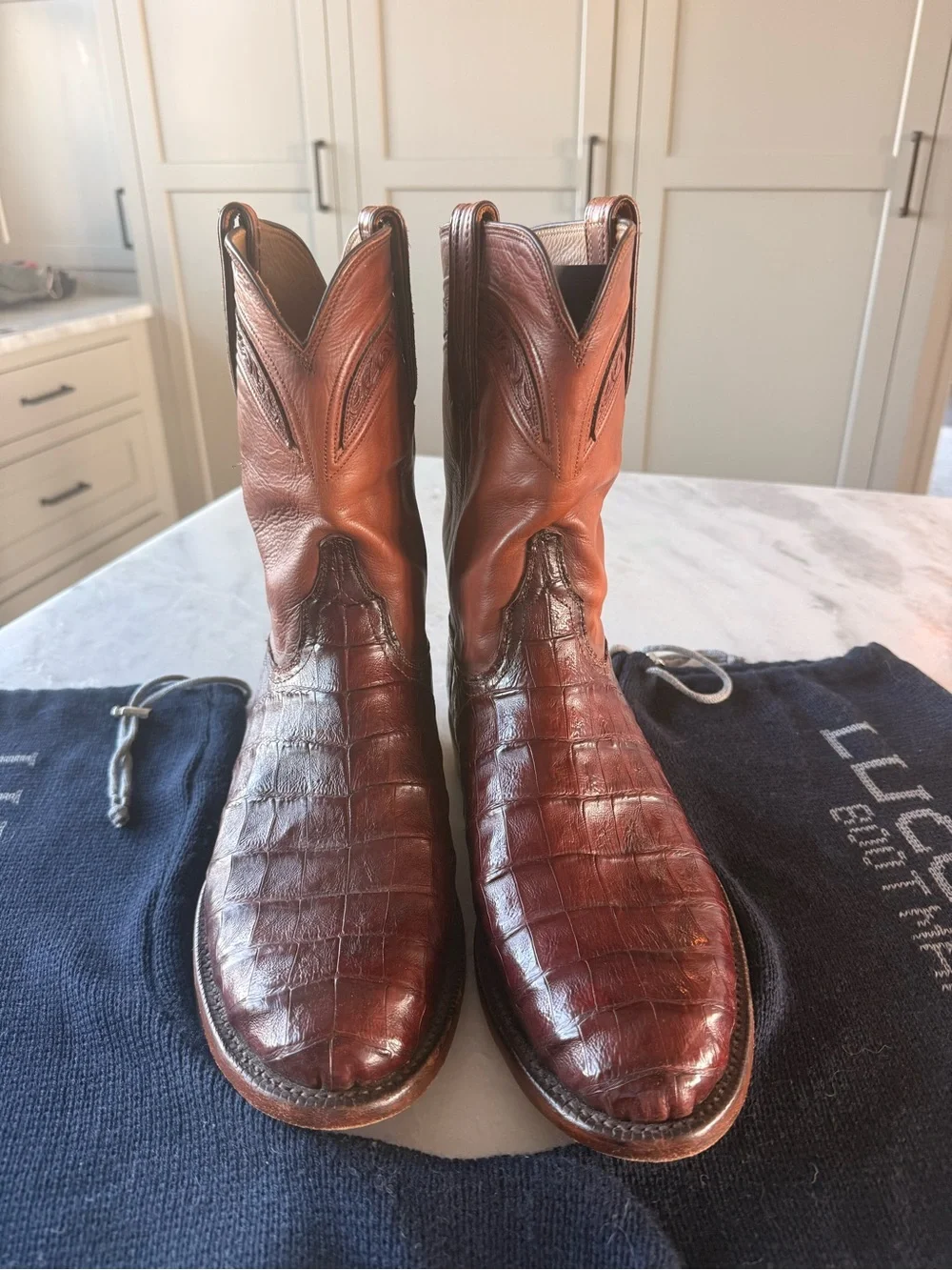 Lucchese Men’s Wilson Caiman Roper Boots-Sienna